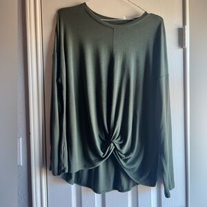 Lou & Grey for Loft long sleeve olive green twisted knot front top Women’s